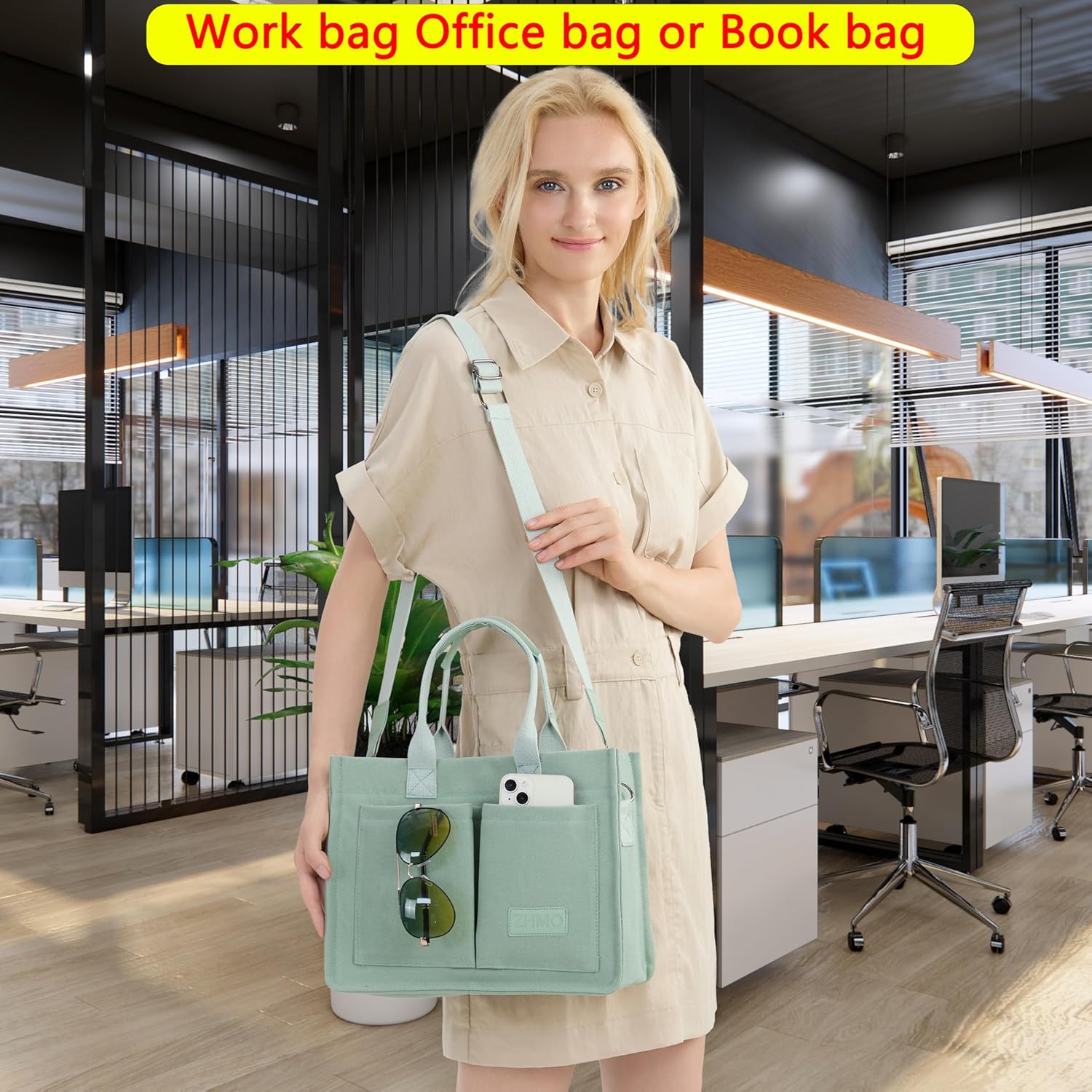 ZHMO Canvas Tote Bag for Women,Women's Bags Crossbody Bags Work Laptop Tote Bag Large Handbags Purse for Travel Nurse Teacher - Image 2