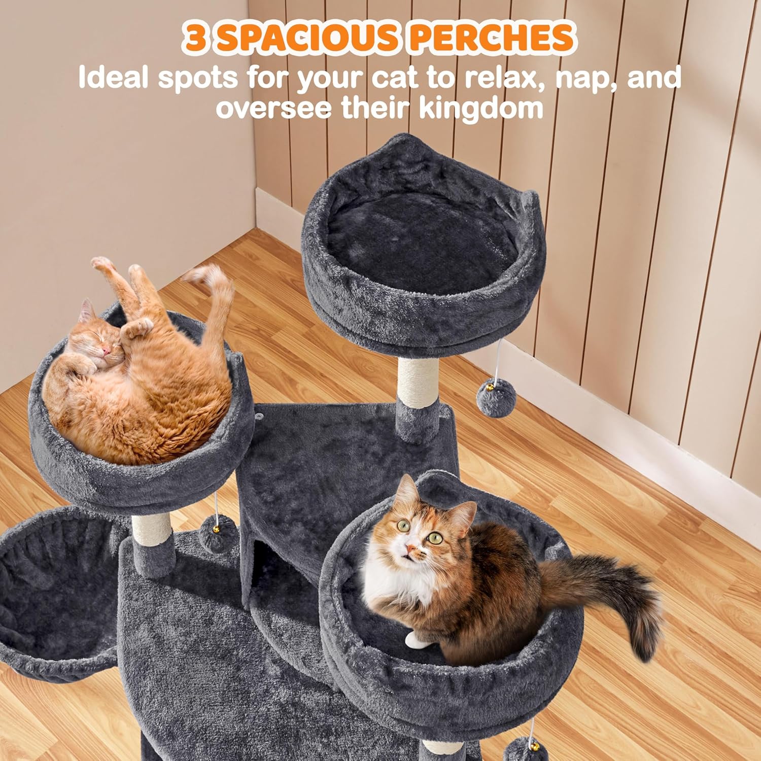 Yaheetech | 68.5in Cat Tree | for Large Cats | Multi-Level Cat Tower with 3 Wide Perches, Large Condo | Stable Pet Play House w/Sisal-Covered Scratching Posts & Board | Dark Gray - Image 5