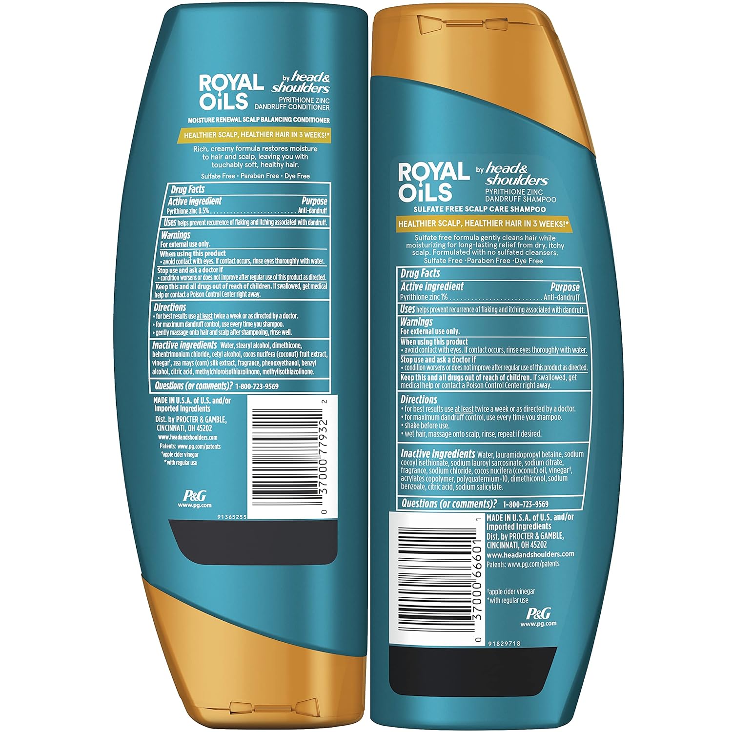 Head & Shoulders Royal Oils Shampoo and Conditioner Set, 1% Pyrithione Zinc, Scalp Care & Hydration, Moisture Renewal Conditioner + Anti-Dandruff Shampoo, 12.8 fl oz Each - Image 5