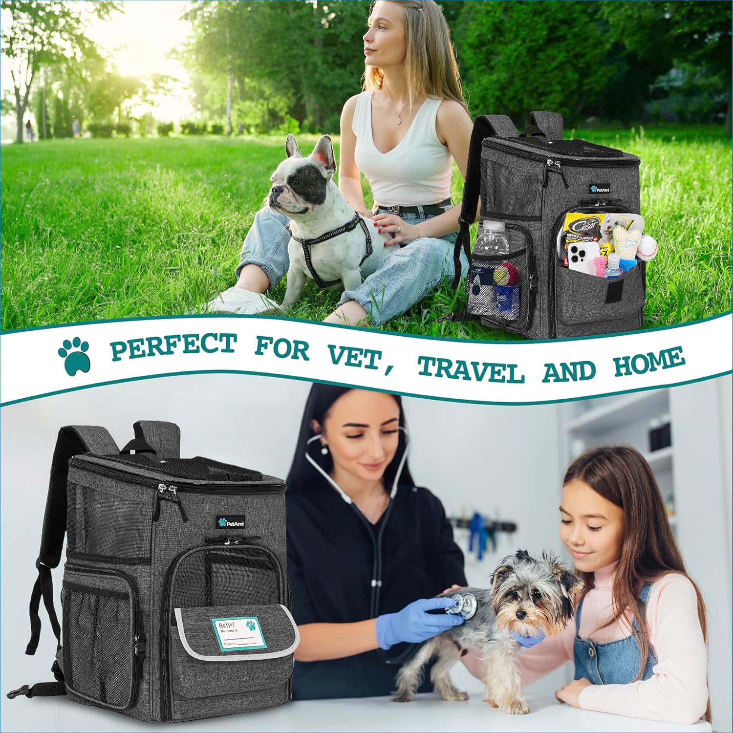 PetAmi Dog Backpack Carrier, Airline Approved Cat Backpacks for Carrying Small Large Cats, Pet Carrier Back Pack, Ventilated Soft Sided for Travel, Hiking, Camping, Max 18 lbs, Charcoal - Image 7