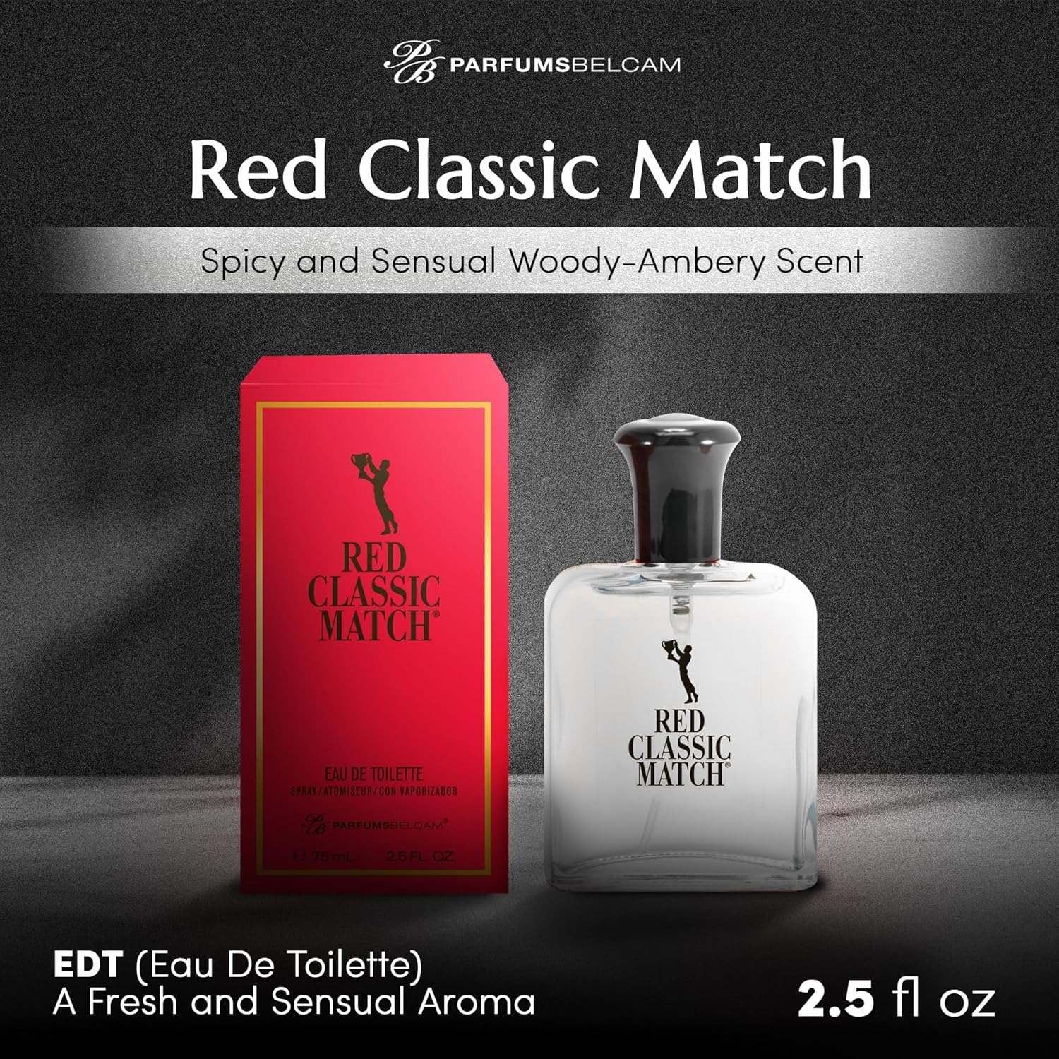 PB ParfumsBelcam Red Classic Match Eau de Toilette - Spicy Woody Amber Fragrance for Men, Long-Lasting Masculine Scent, Affordable Cologne Alternative, Signature Fragrance - 2.54 Fl Oz - Image 2