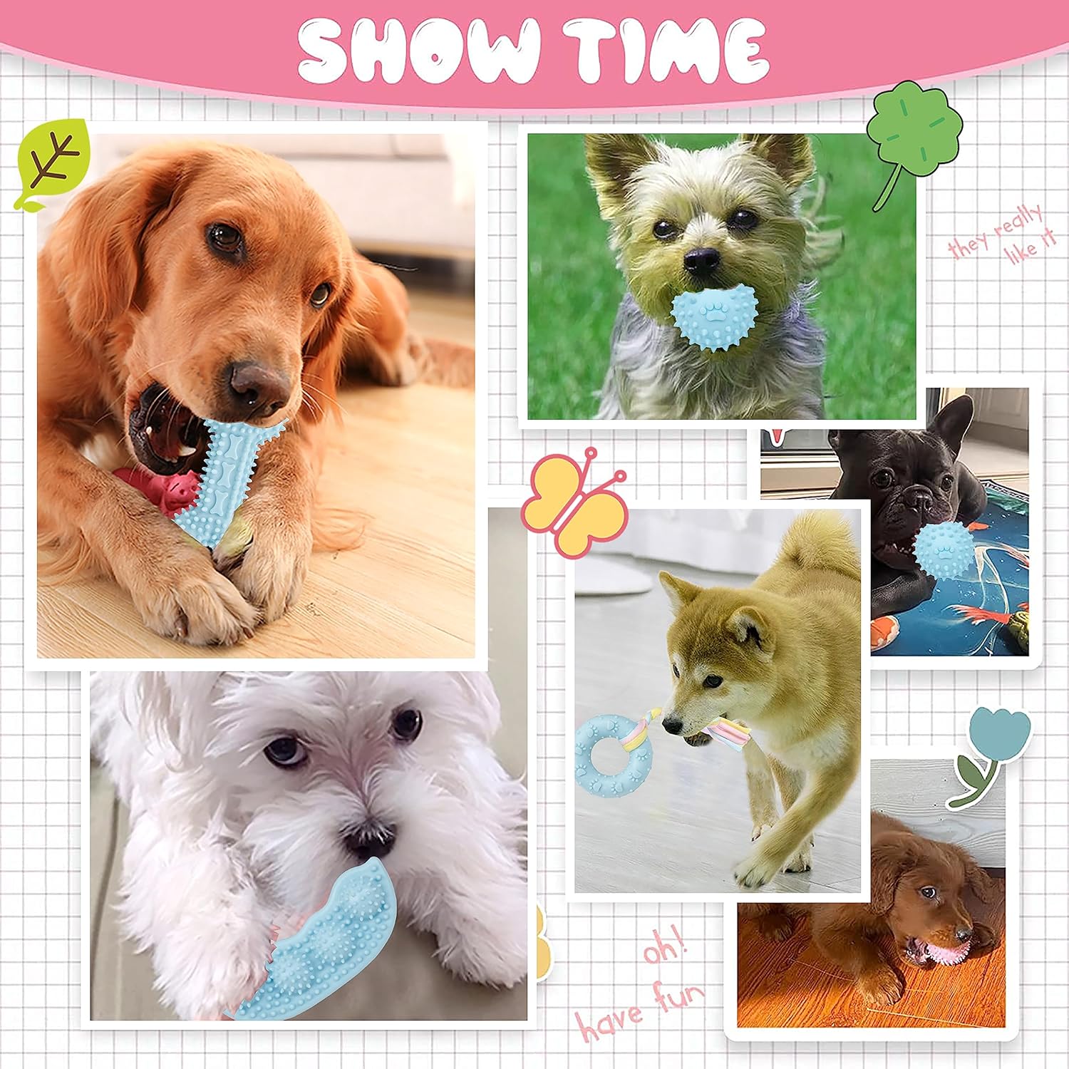 6 Pack Pet Dog Puppy Chew Toys for Teething Small Dogs,Soft Natural Rubber Blue Interactive Dog Puppy Toys Fun Cleaning Squeaky,Funny Dog Chew Toys for Small Medium Breed - Image 6