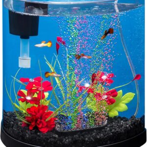 Tetra 3 Gallon Small Fish Tank, Aquarium Starter Kit, with Filter, Air pump, & Color Changing Light, Half Moon shape, for Gold Fish & Betta