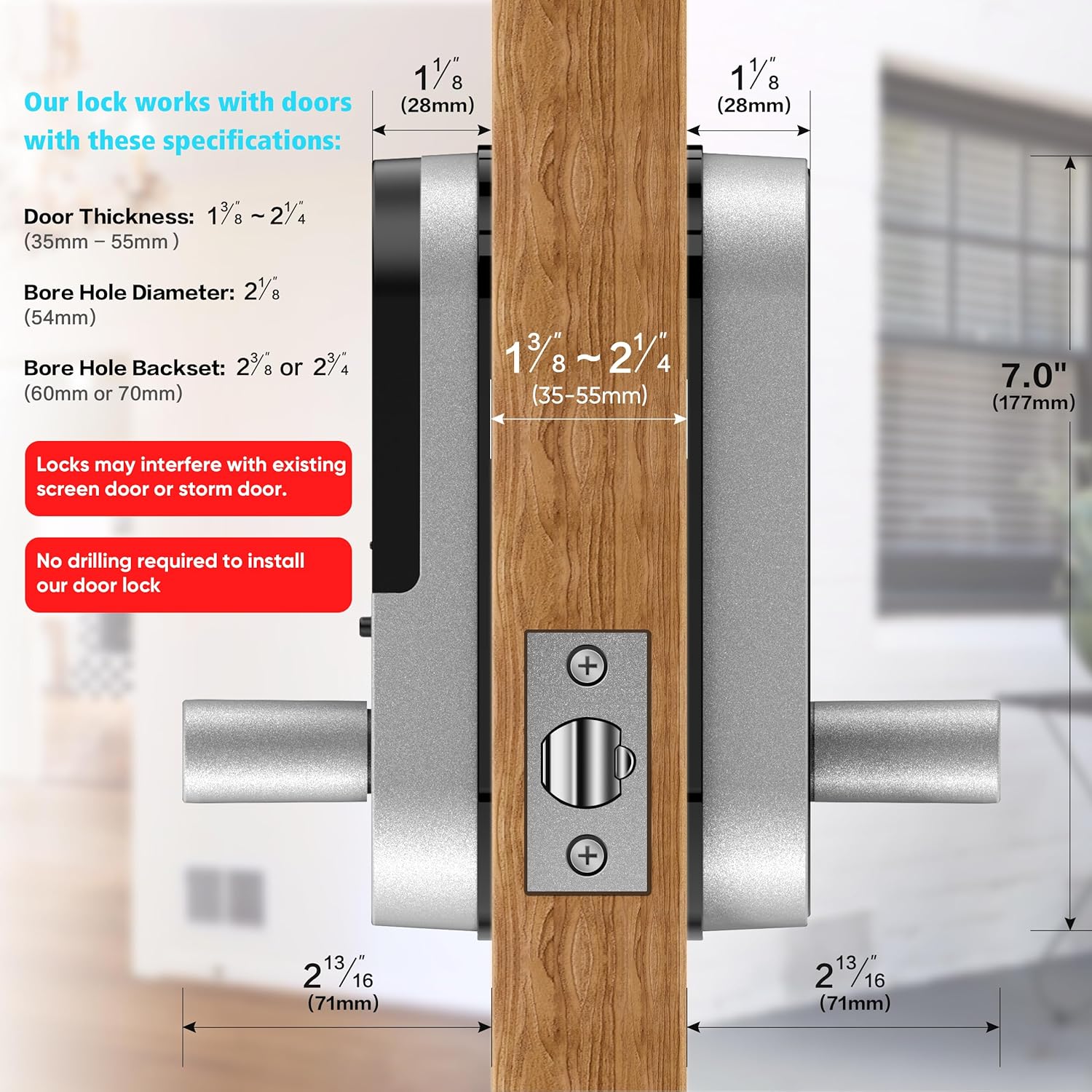 Fingerprint Smart Door Lock with Handle & Keypad – No More Lost Keys, Keyless Entry & Remote Access for Home, Kids, Airbnb & Rental Property, DIY Install, Alexa & Google Compatible - Image 6