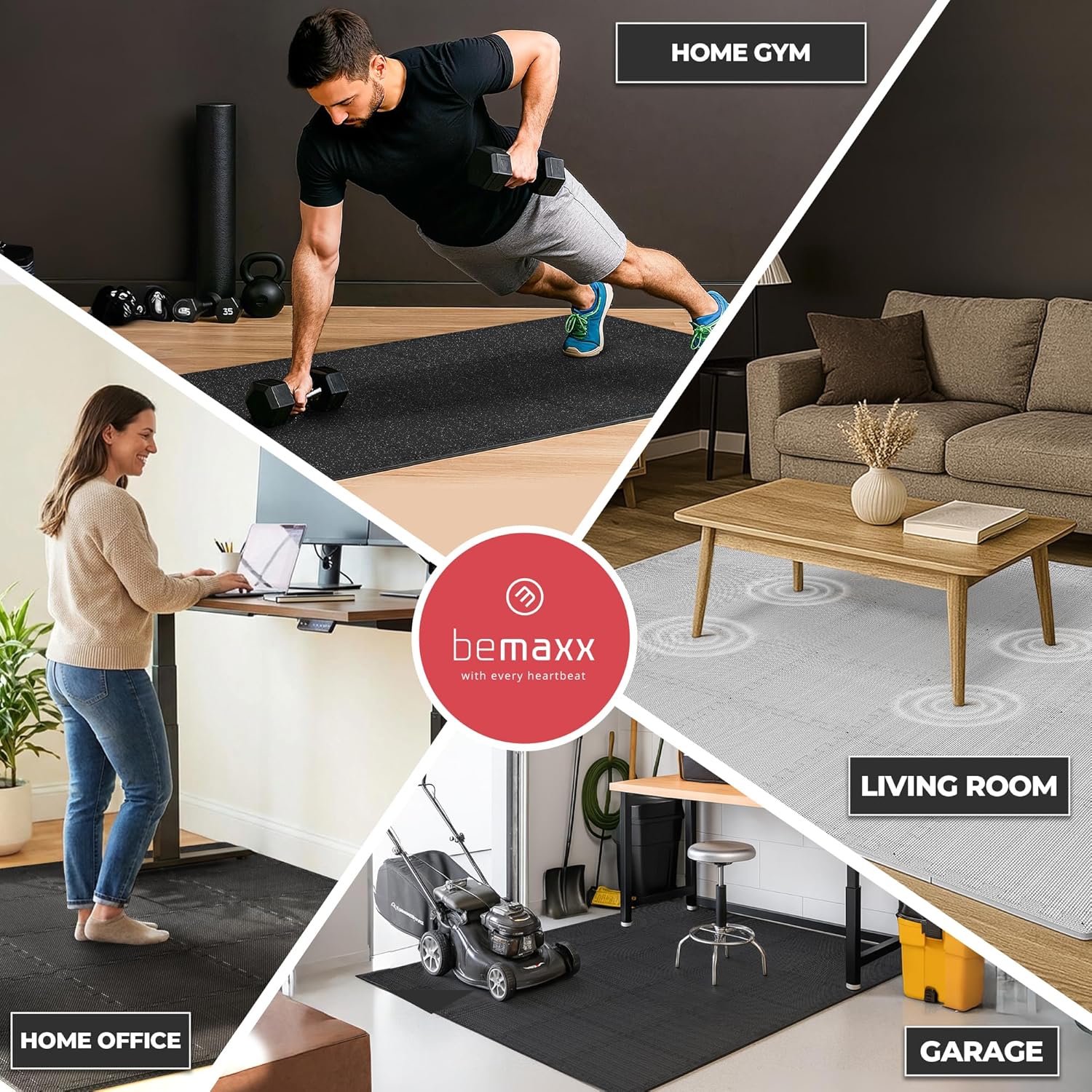 bemaxx Gym Mats Set - 18 pcs EVA Interlocking Foam Floor Tiles (12.6"x12.6"x0.4") 18sqft Protective Gym Flooring Sports Home Workout Exercise Mats Puzzle Garage Fitness Play-Room Pool Treadmill Bike - Image 8