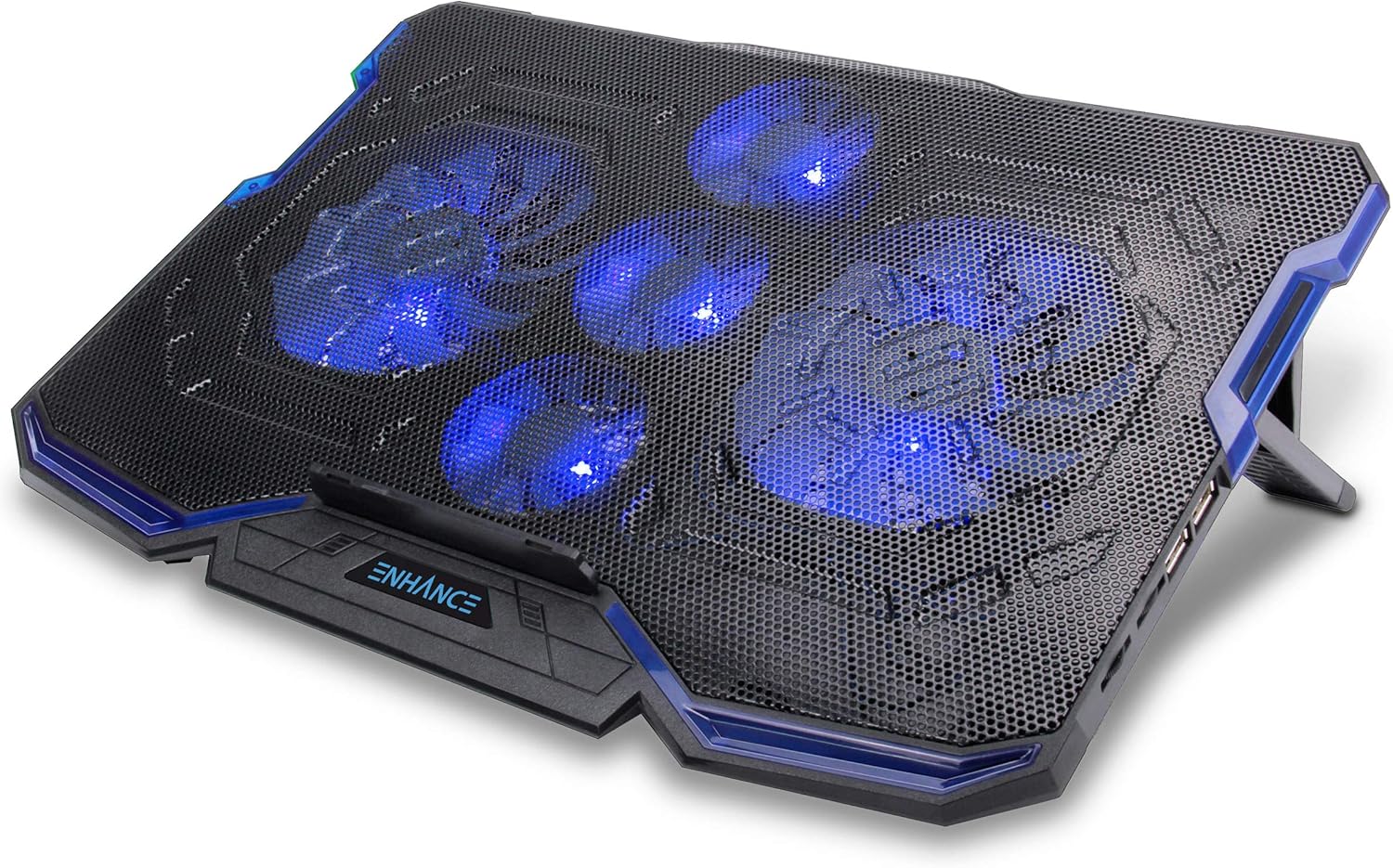 ENHANCE Cryogen Gaming Laptop Cooling Pad - Fits 17 in Computer- Adjustable Laptop Cooling Stand with 5 Quiet Cooler Fans, 2 USB Ports and LED Lighting - Slim Portable Design 2500 RPM (Blue)