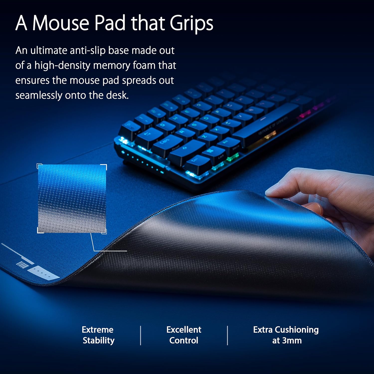 ASUS ROG Hone Ace XXL Gaming Mouse Pad – 35.4” x 15.7", (XXL Size), Extra-Cushioning, Table-Sized for Wide, Smooth Glide and Control, Water/Oil/Dust-Resistant, Extra-Soft Non-Slip Rubber Base - Black - Image 2