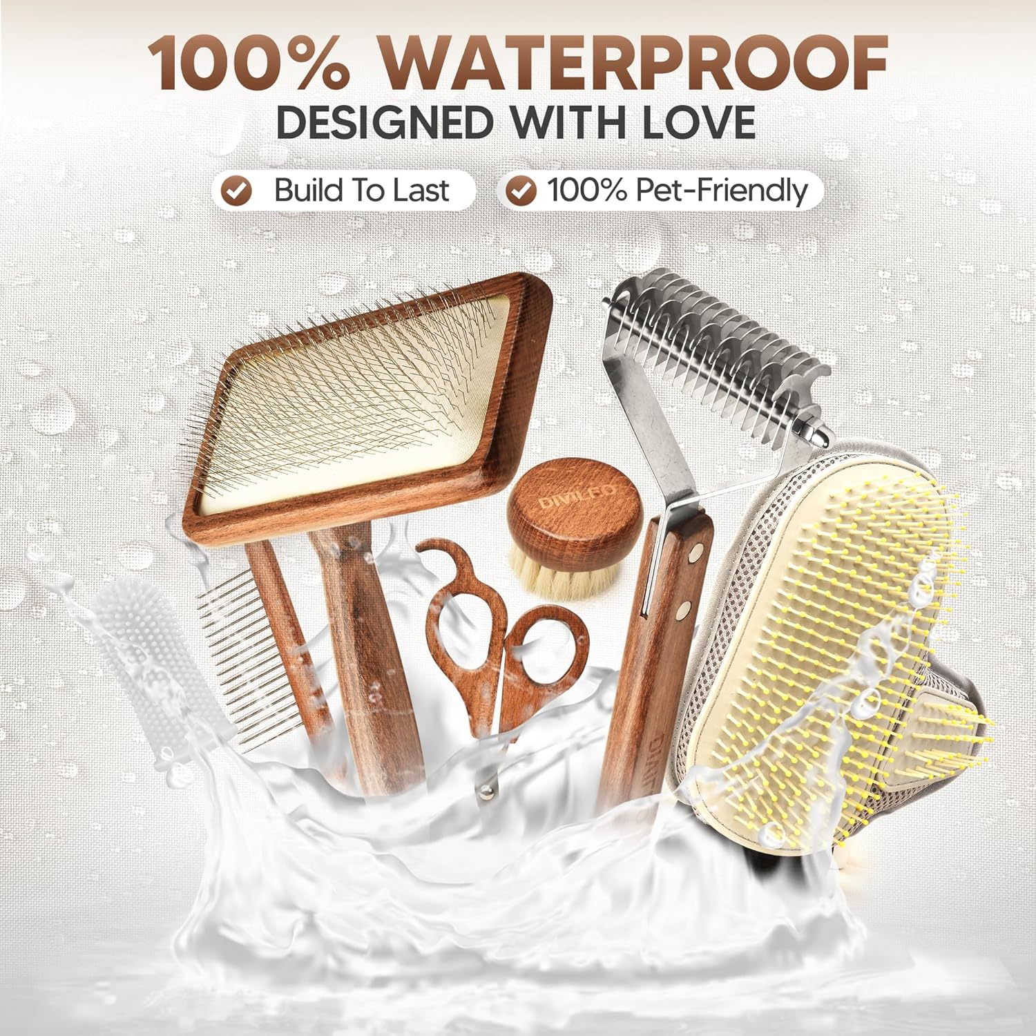 Premium Waterproof Pet Grooming Kit for Dogs & Cats – Wooden Handle Slicker Brush, Deshedding Comb & Nail Clipper – Professional Dog Grooming Supplies Set with Canvas Pouch | USA Brand - Image 2