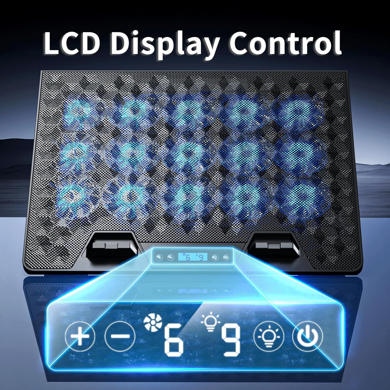 AICHESON Gaming Laptop Cooling Pad with 15 Cooler Fans, RGB Ultimate Computer Stand Base with Silent Fans for 15-18 Inch Laptops, Blue LED Lights - Image 4