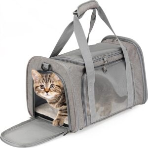 Mr. Pen- Pet Carrier, 17.5″ x 11.2″ x 11.5″, Medium Size, Gray, Portable Travel Carrier for Small Pets, Cats & Small Dogs, Breathable Mesh, Safety Inner Leash, Side Pocket & Padded Shoulder Strap