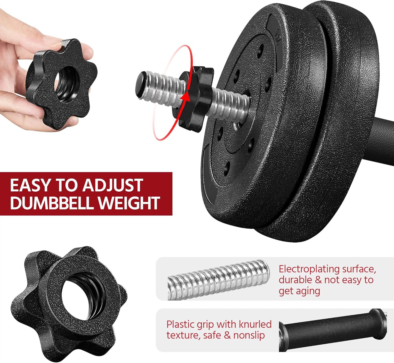 Yaheetech Adjustable Dumbbells Weight Set Dumbbell Weights Exercise & Fitness Equipment w/ 4 Spinlock Collars for Women & Men Home Gym Strength Training - Image 4