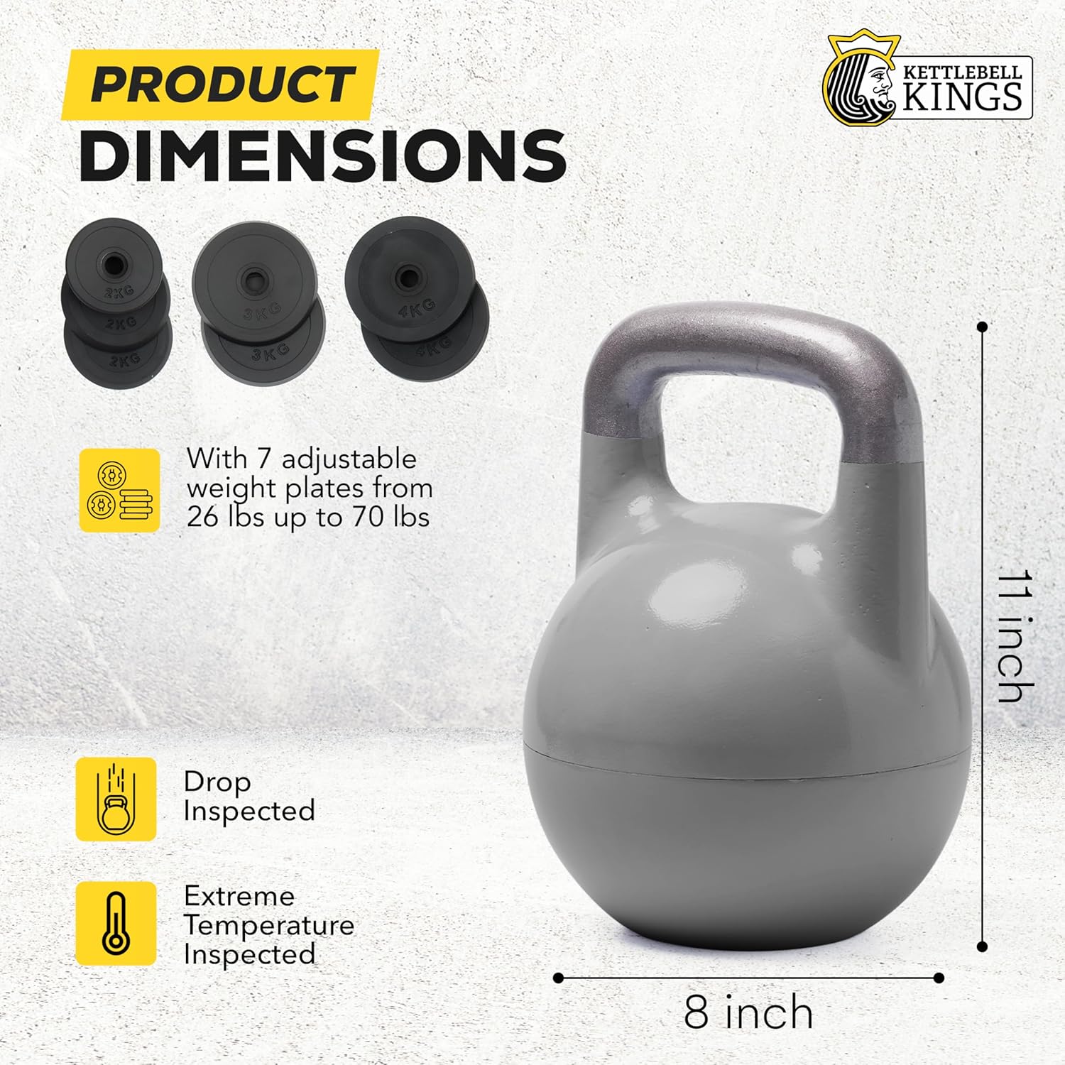 Kettlebell Kings Adjustable Kettlebell Set, 26-70 lb - Strength Training Kettlebells with 7 Plates - Secure Lock System and Durable Steel Kettle Bell for Swings, Squats, Presses and Full-Body Training - Image 3