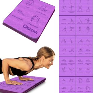 Foldable Thick Yoga Mat with Asanas Poses -Christmas Gifts for Wife and Girls, Non-slip 8mm Thicken Instructional Exercise Mat for Home Workout, 72″x24″x0.3″ (Purple) ﻿