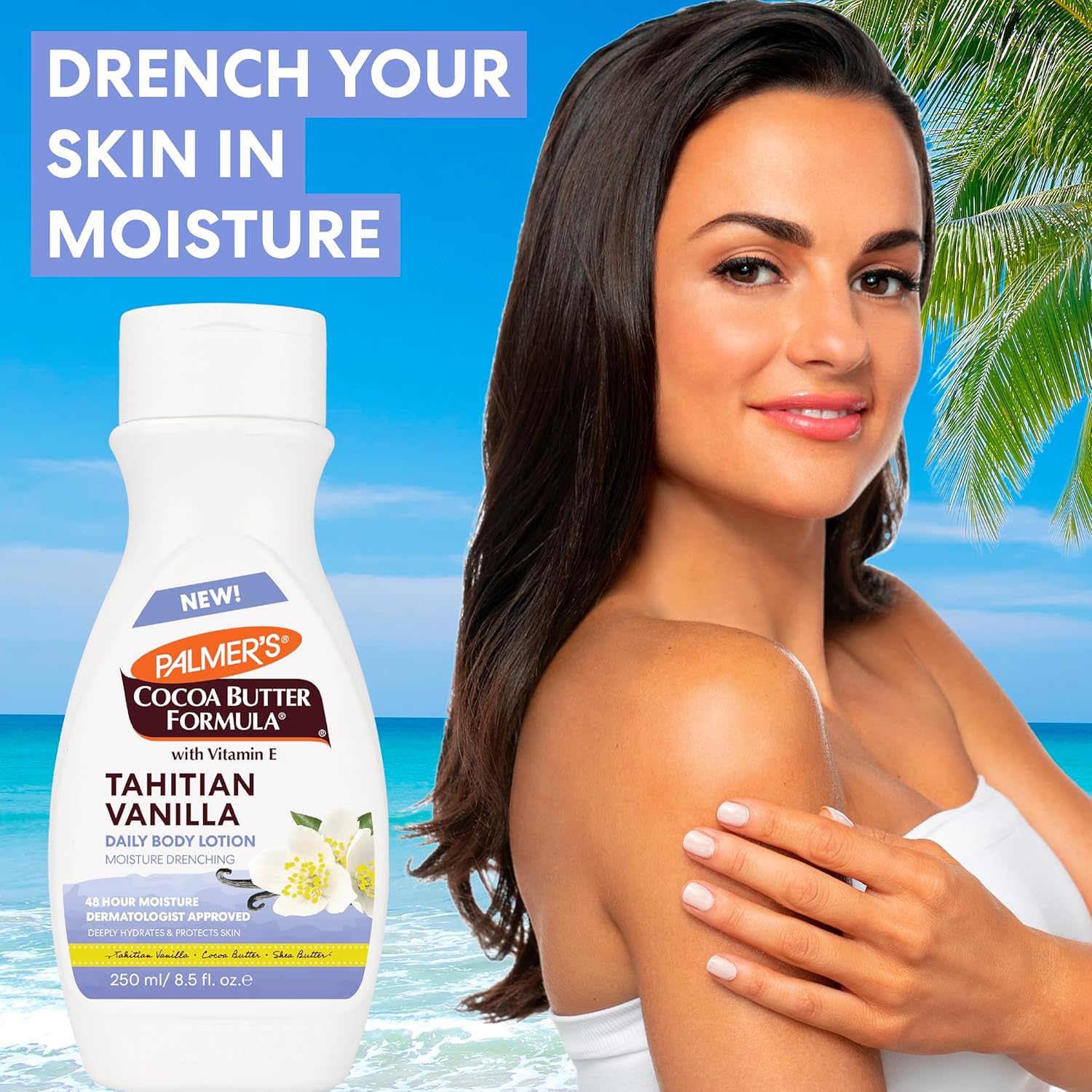 Palmer's Cocoa Butter Formula Tahitian Vanilla Body Lotion, 8.5 Oz, Daily Moisturizing Lotion for Dry Skin with Shea Butter & Vitamin E, Hydrates & Protects, Helps Provide 48-Hour Deep Moisture - Image 2