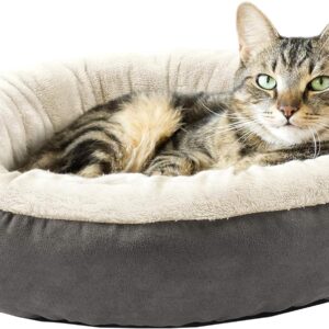 Love’s cabin Round Donut Cat and Dog Cushion Bed, 20in Bed for Cats or Small Dogs, Anti-Slip & Water-Resistant Bottom, Super Soft Durable Fabric Pet Beds, Washable Luxury Cat & Dog Bed Gray