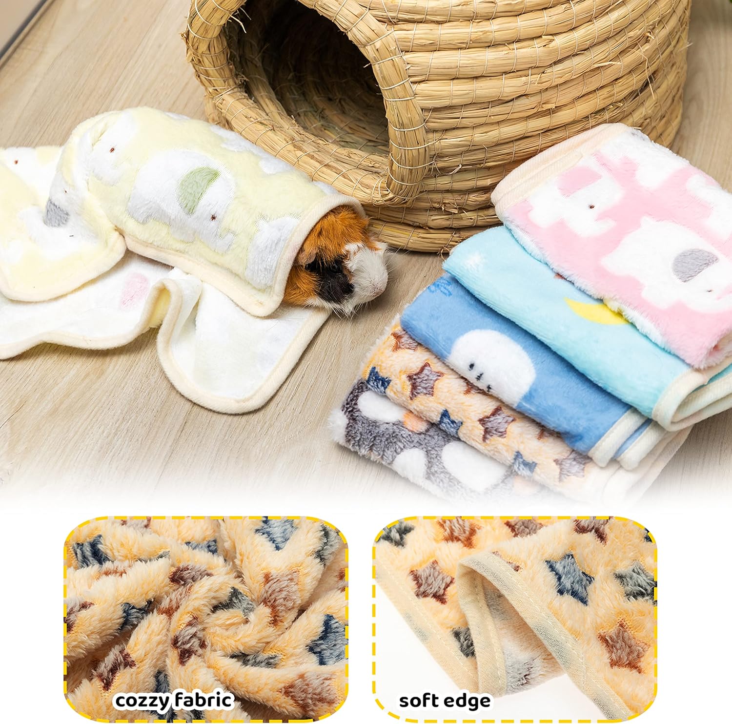 CUSOZWO Guinea Pig Bedding Mat - 6 Pack Fleece Soft Warm Small Animal Blankets for Rat Rabbit Hamster Chinchilla Hedgehog Lizard - Washable Small Pet Cage Liners Sleep Mat Bedding Accessories - Image 3