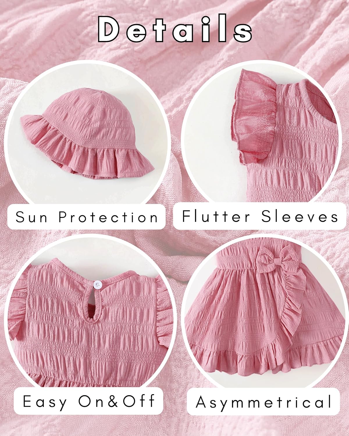 SODLON Toddler Baby Girl Dress Summer Clothes Outfits Ruffle Sleeveless Bow Dresses Beach Vacation Sundress with Hat - Image 6