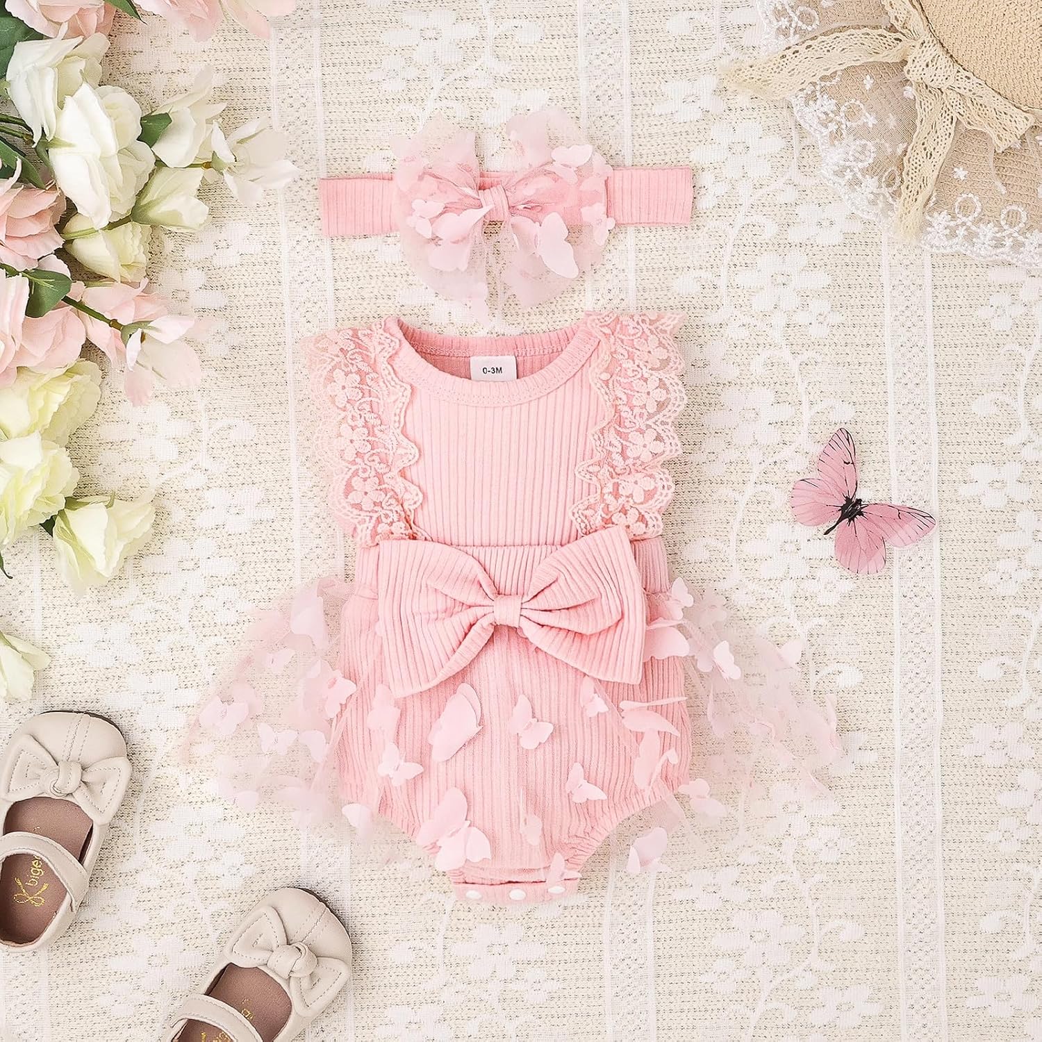 Baby Girl Summer Clothes Cute Newborn Girl Outfits Sleeveless Lace One Piece Romper + Headband 2pcs Set 0-12 Months - Image 8