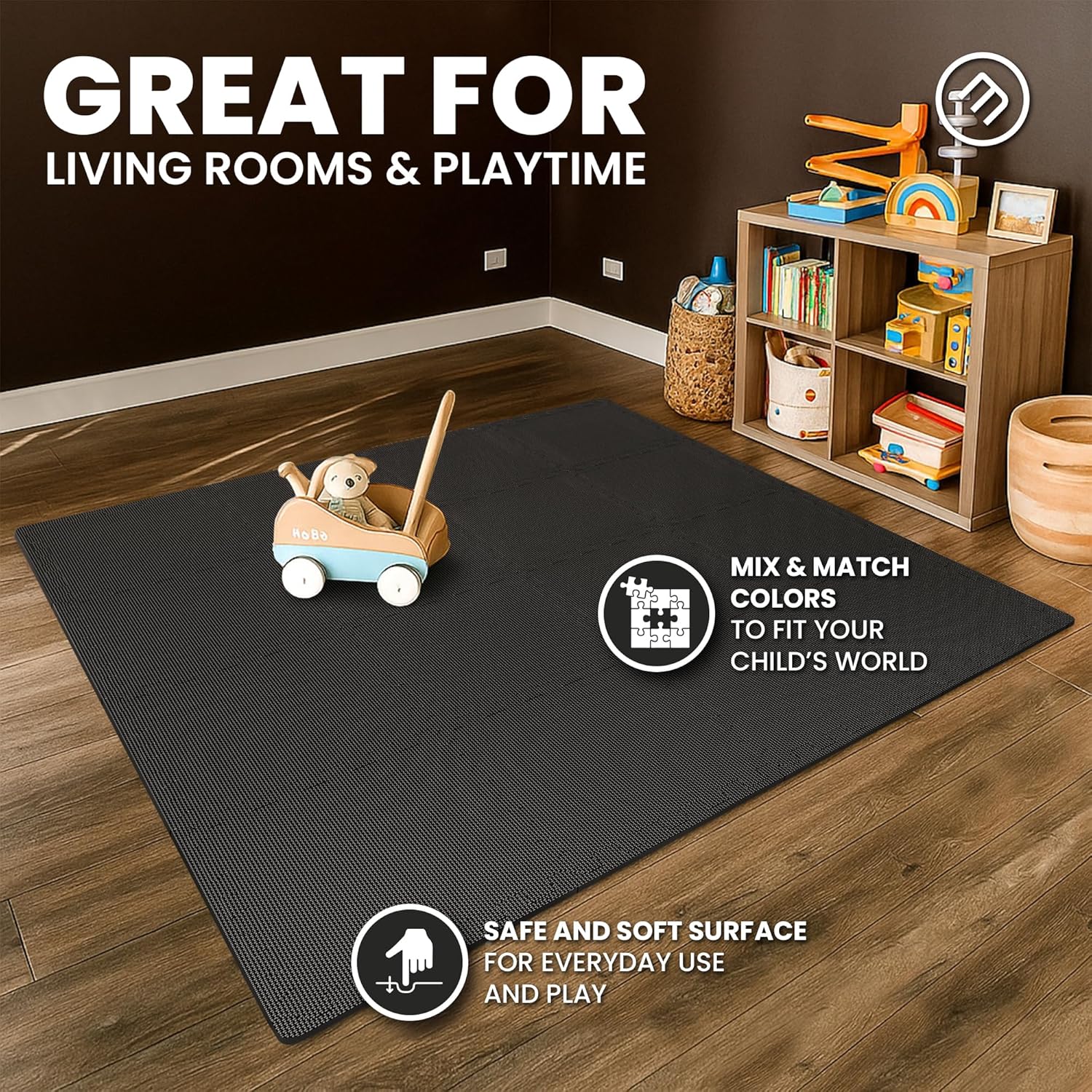 bemaxx Gym Mats Set - 18 pcs EVA Interlocking Foam Floor Tiles (12.6"x12.6"x0.4") 18sqft Protective Gym Flooring Sports Home Workout Exercise Mats Puzzle Garage Fitness Play-Room Pool Treadmill Bike - Image 12