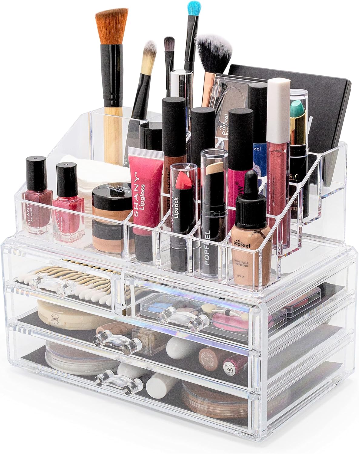 Brookstone Makeup Organizer Case - Countertop Storage With Drawers, Acrylic Cosmetic Display Box, Vanity Organizer and Makeup Holder For Accessories - Image 5