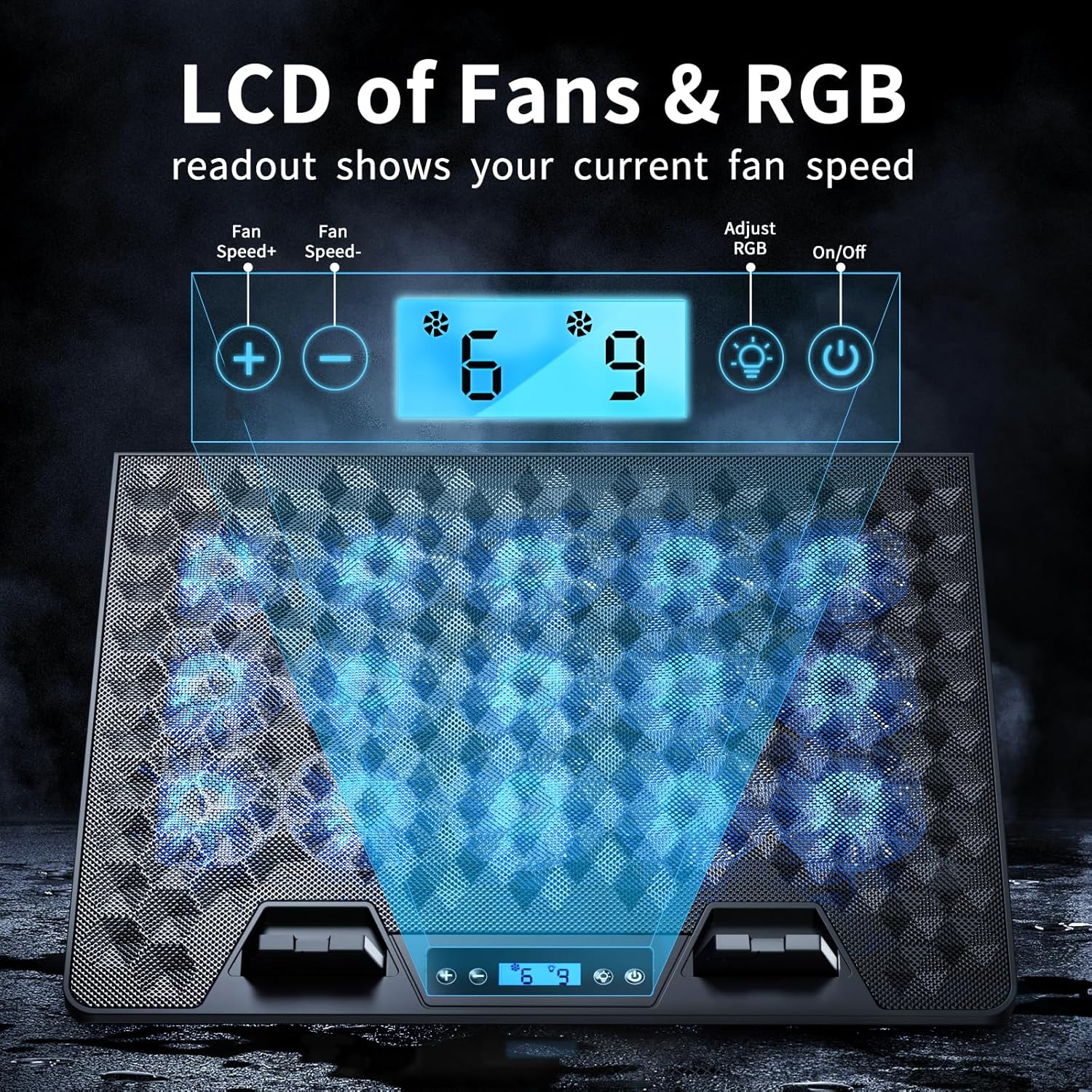 KeiBn Laptop Cooling Pad, Gaming Laptop Fan Cooling Pad with 15 Quiet Fans, RGB Laptop Cooler for 10-17.3 Inch, 4 Height Stands, 2 USB Ports - Blue - Image 3