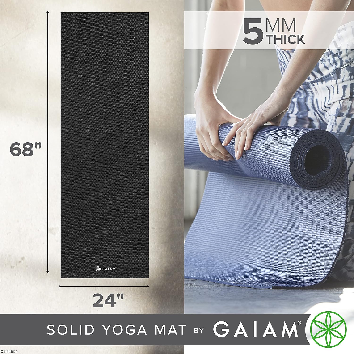 Gaiam Yoga Mat - Premium Solid Thick Non Slip Exercise & Fitness Mat for All Types of Yoga, Pilates & Floor Workouts - Image 3