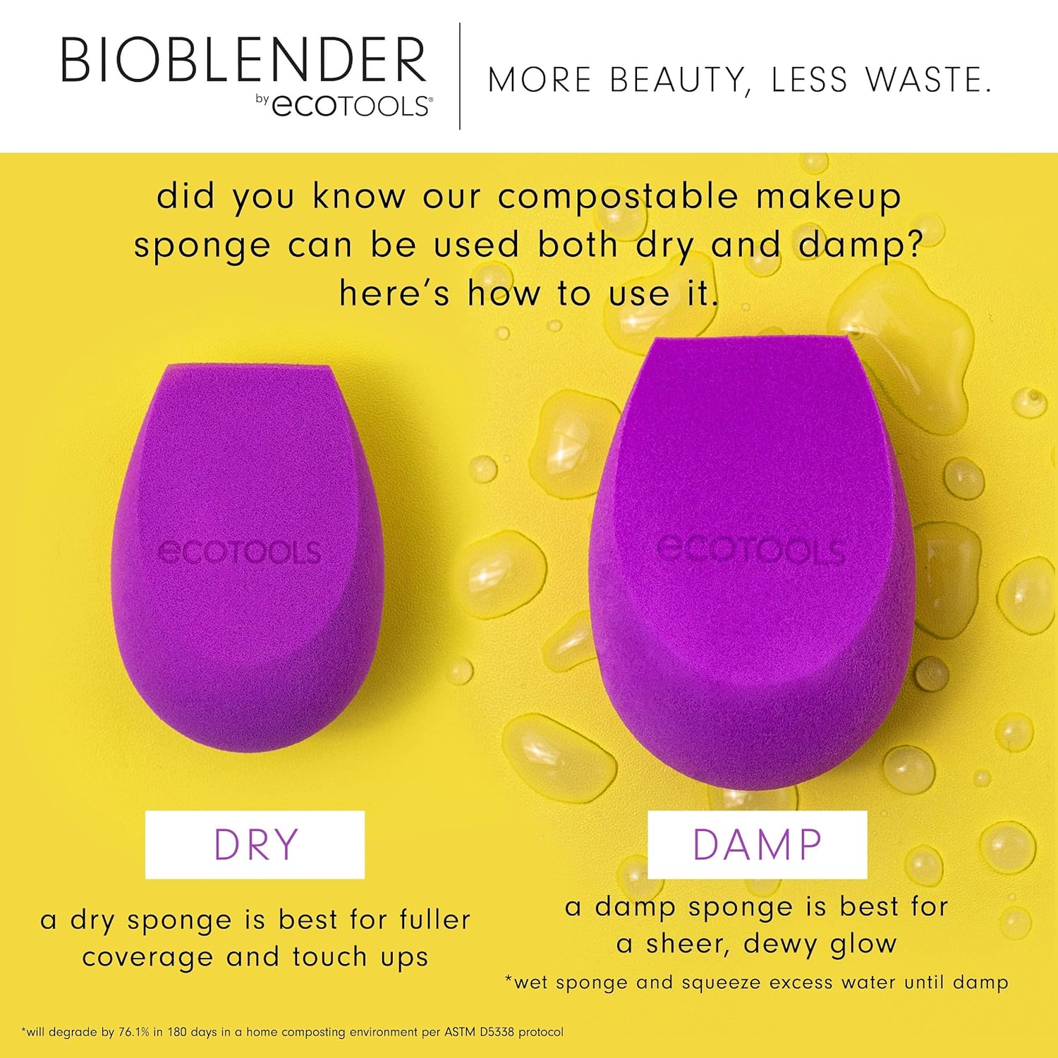 EcoTools Bioblender Makeup Sponge, Compostable Makeup Blender, For Liquid & Cream Foundation, Sustainable, Seamless Application, Eco-Friendly Beauty Sponge, Cruelty-Free & Latex Free, 1 Count - Image 4