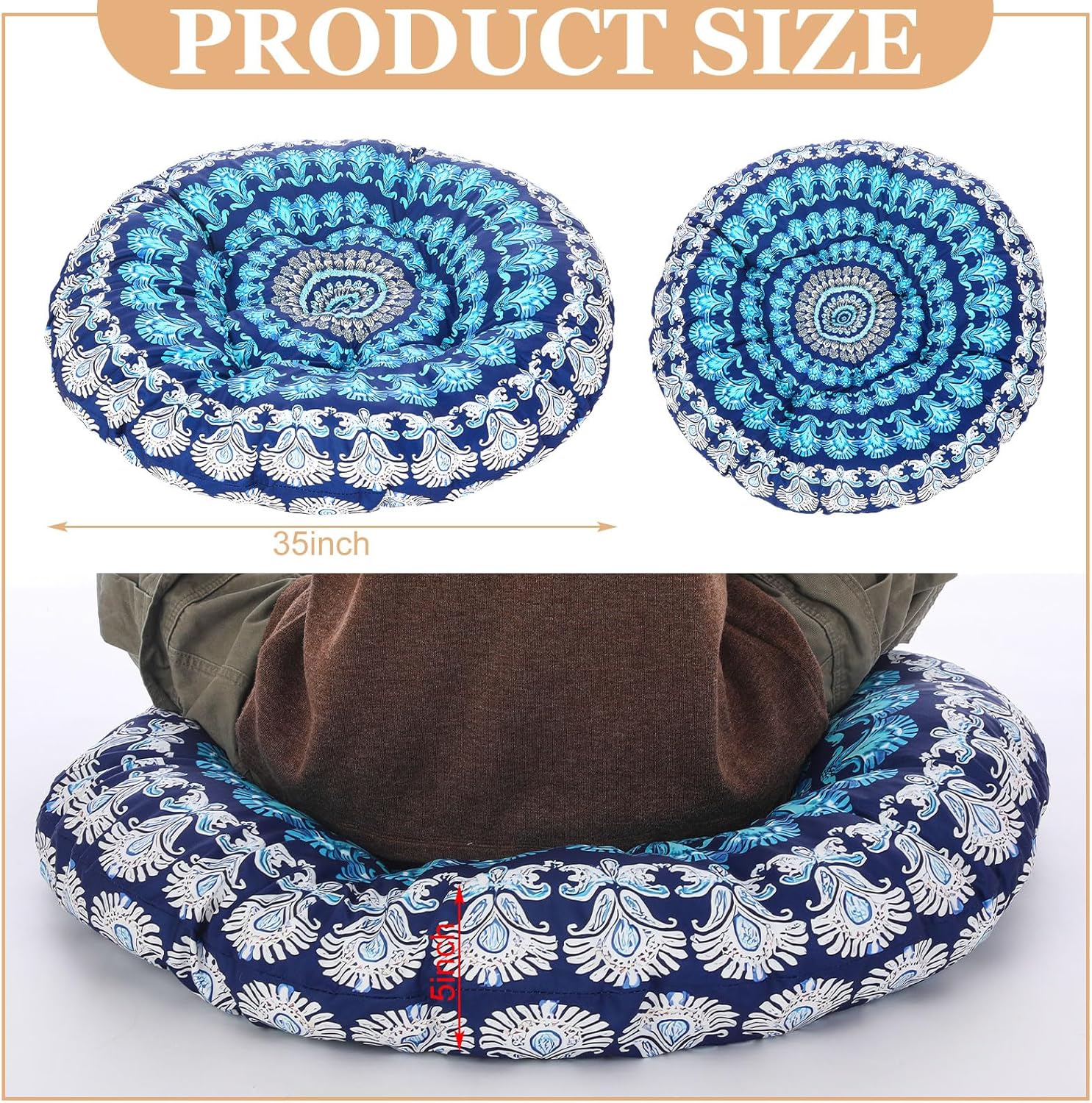 Funnymoom Extra Large Mandala Floor Cushion 35 Inch Round Meditation Floor Pillow Papasan Swing Cushion for Adults Oversized Playroom Pillows Reading Nook Big Pillow for Sitting Yoga Living Room Sofa - Image 3