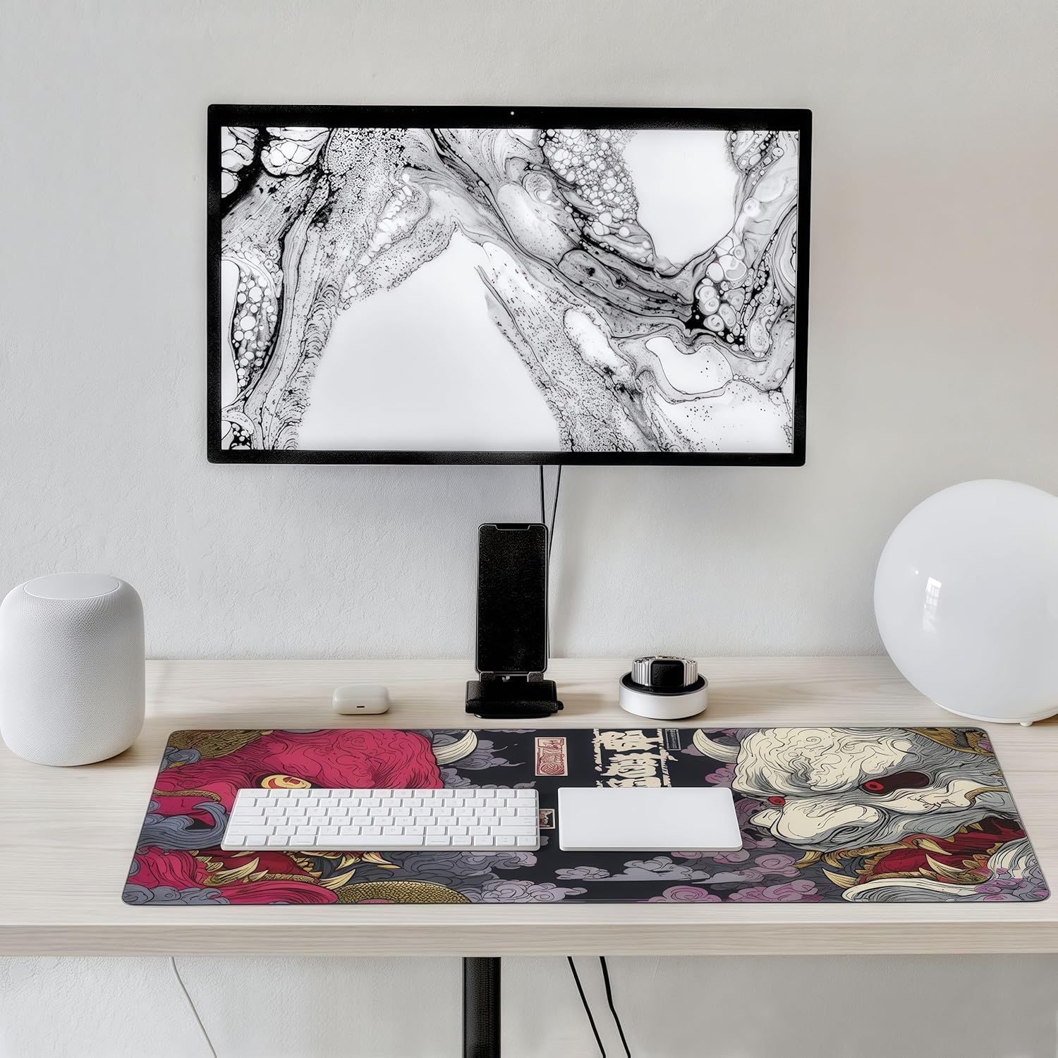 Gaming Mouse Pad, XXL Non-Slip Rubber Base, Waterproof with Stitched Edges, Japanese Demon Mask Design, 35.4 x 15.7 inches - Image 5