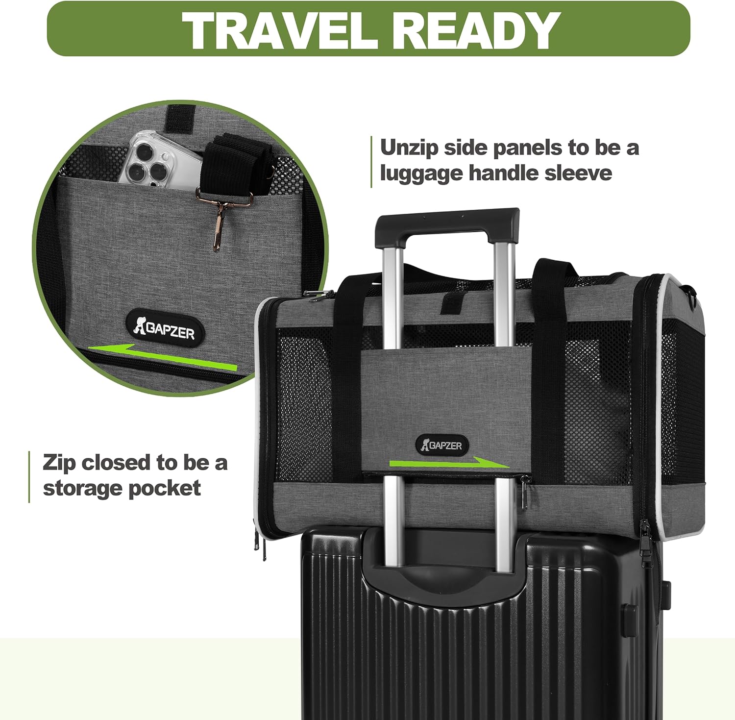 GAPZER Cat Carrier 18x11x11 Top Load Soft Pet Travel Bag Over 15 lbs, Collapsible Small Dog Puppy Crate 10 Pounds, Small Animal Rabbit Kennel Carrying Case, Kitten Mesh Cage Medium Cat Under 25 Grey - Image 5