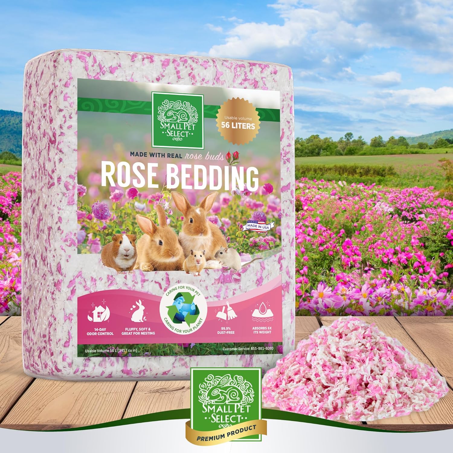 Small Pet Select Rose Bedding, Paper Bedding with Real Rose, Soft Animal Bedding with Odor Control for Guinea Pig, Rabbit, Hamster, or Bunny, Cage Accessories, Made in USA, 56L - Image 4