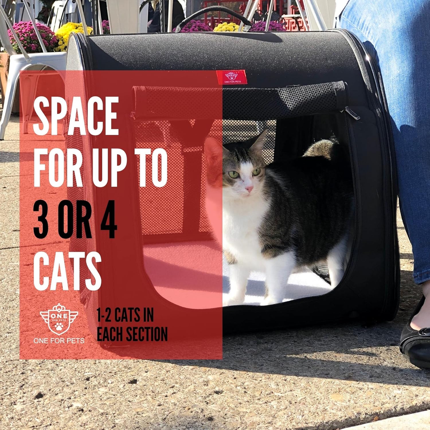 One for Pets Portable 2-in-1 Double Pet Kennel/Shelter, Fabric, Black 20"x20"x39" - Car Seat-Belt Fixture Included - Image 4