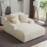 50″ Latitude Run Corduroy Indoor Chaise Lounge Sleeper Sofa Chair (White/Beige)