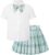 Betusline Girls Skirt Set JK School Uniform 2-Piece Outfit – Short Sleeve Shirt with Bow & Pleated Skirt 4T-14Y