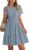BTFBM Womens Spring 2026 Casual Mini Dresses Lightweight Short Sleeve V Neck Elastic Waist Cute Boho Beach Dress Pockets