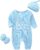 Babymine Newborn Unisex Baby Clothes 0-3 Months,Long Sleeve Onesie Infant Coming Home Outfits Romper with Mittens & Hat