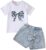 Azmxynol Kid Girls Clothes Outfits Bowknot T-Shirt + 2 In 1 Denim Short Skort Summer Clothing Set, Size 4-10 Years