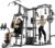 GMWD Dual-Station SmithΔ Machine Power Cage, All-in-One Home Gym Workout Station with 121LB Weight Stacks & Cable Crossover, Professional Functional Trainer for Couples & Family Strength Training