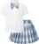 Betusline Girls Skirt Set JK School Uniform 2-Piece Outfit – Short Sleeve Shirt with Bow & Pleated Skirt 4T-14Y