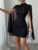 Women’s Sexy Glitter Mini Dress Mock Neck Cloak Sleeve Cocktail Shimmering Elegant Dresses Wedding Guest Party Evening
