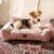 Cute Small Dog Couch Bed – Supportive & Fluffy Pet Sofa with Faux Rabbit Fur Washable Cover in 3D Diamond Pattern, 30″ Pink