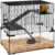 PawHut Large Hamster Cage with Deep Tempered Glass Bottom, 3 Tiers Hamster Tank with Running Wheel, Hut, Water Bottle, Dish, Rat Cage for Syrian, Dwarf, Gerbils, Mouse, 23.5″ x 16″ x 22.5″, Black